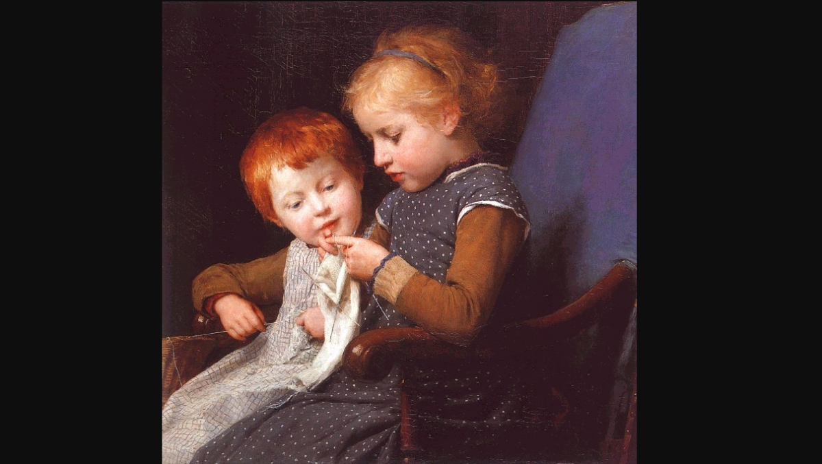 "The Little Knitters" by Albrecht Anker. (Public domain)