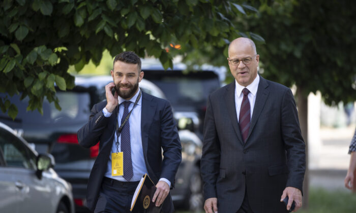 Kevin Marino (R), lawyer for former Trump campaign manager William Stepien, arrives for a hearing on the Jan. 6, 2021, U.S. Capitol breach, in Washington on June 13, 2022. (Drew Angerer/Getty Images)