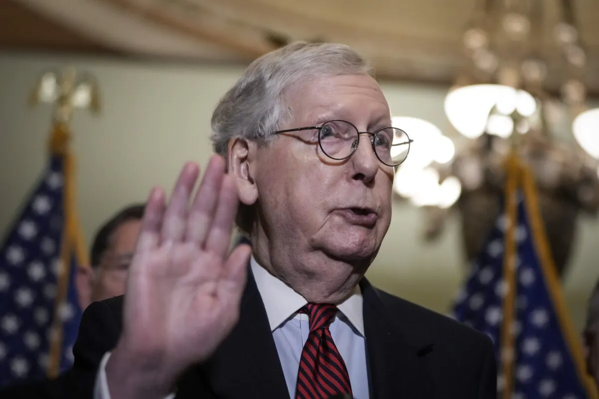 Senate Minority Leader Mitch McConnell (R-Ky.) speaks to reporters on Capitol Hill in Washington on May 24, 2022. (Drew Angerer/Getty Images)