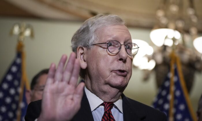 Senate Minority Leader Mitch McConnell (R-Ky.) speaks to reporters on Capitol Hill in Washington on May 24, 2022. (Drew Angerer/Getty Images)