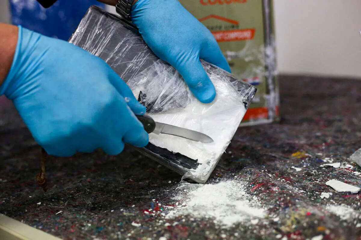 Cocaine was found in over 1,700 tins of wall filler after German authorities seized more than 16 tons of cocaine in the northern port city of Hamburg, Germany, on Feb. 24, 2020, in Europe's largest cocaine haul to date. (Cathrin Mueller/Reuters)