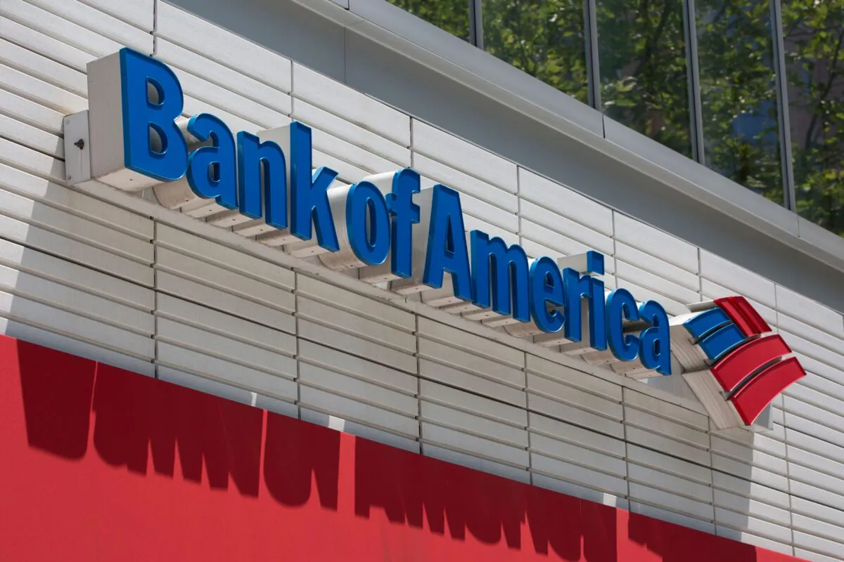 The Bank of America logo is seen outside a branch in Washington, D.C., on July 9, 2019. (Alastair Pike/AFP via Getty Images)