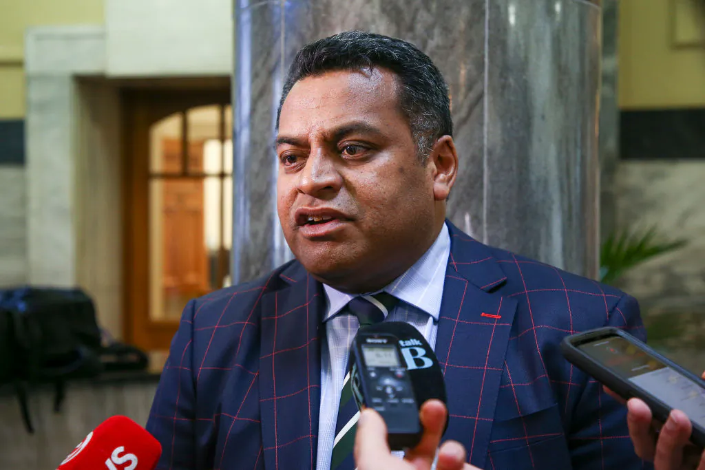 Minister Kris Faafoi speaks to media during question time at Parliament in Wellington, New Zealand, on Aug. 6, 2020. (Hagen Hopkins/Getty Images)