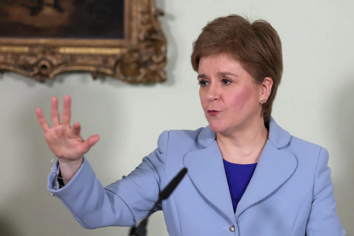 Scotland's First Minister Nicola Sturgeon speaks at a news conference on a proposed second referendum on Scottish independence, in Edinburgh, Scotland, on June 14, 2022. (Russell Cheyne - Pool/Getty Images)