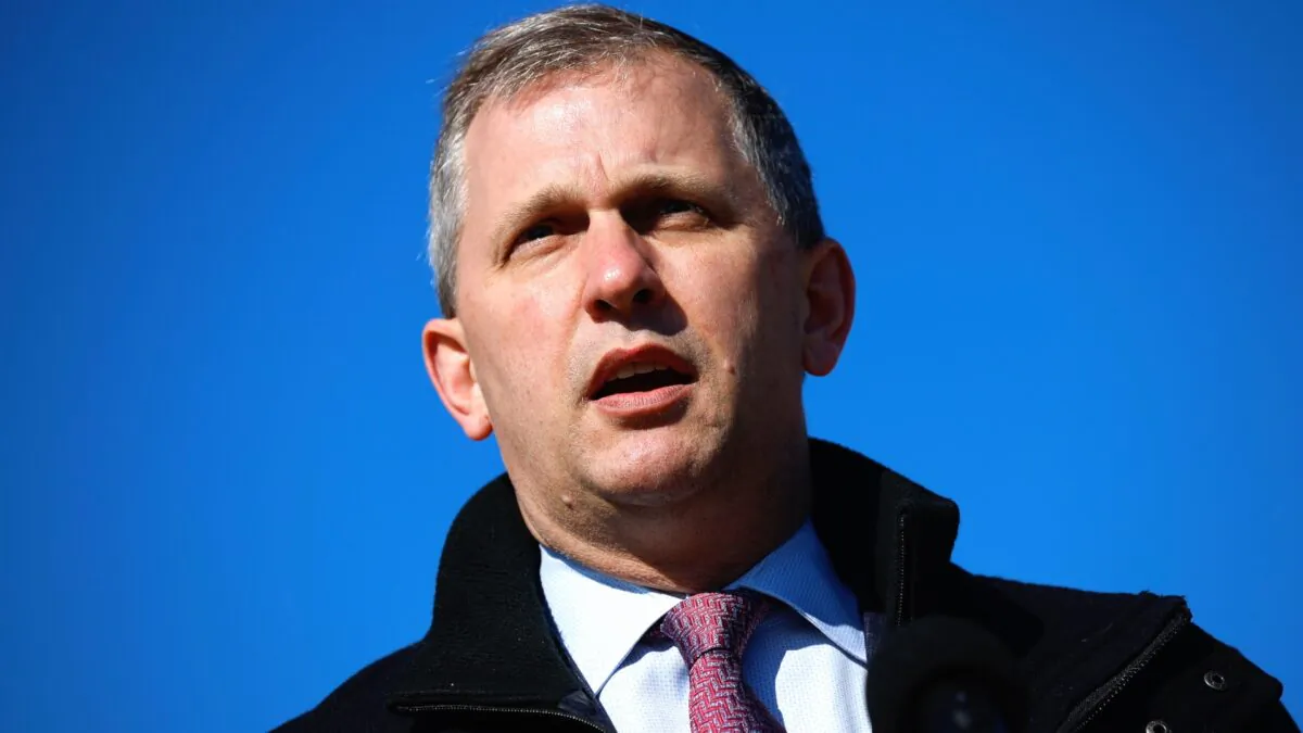 Rep. Sean Casten (D-Ill.) speaks during a news conference outside the U.S. Capitol in Washington on Feb. 8, 2022. (Chip Somodevilla/Getty Images)