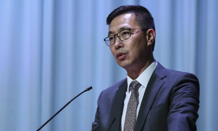 Secretary for Education Kevin Yeung speaks at the Hong Kong Management Association K S Lo College in Tin Shui Wai, Hong Kong, on Jul. 12, 2017. (Edmond So/South China Morning Post via Getty Images)