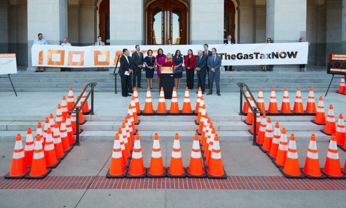 Republican lawmakers gathered at California's Capitol building to mark the 100th day since their Democratic peers promised gas price relief in Sacramento on June 15, 2022. (Courtesy of the California Republican Senate Caucus)