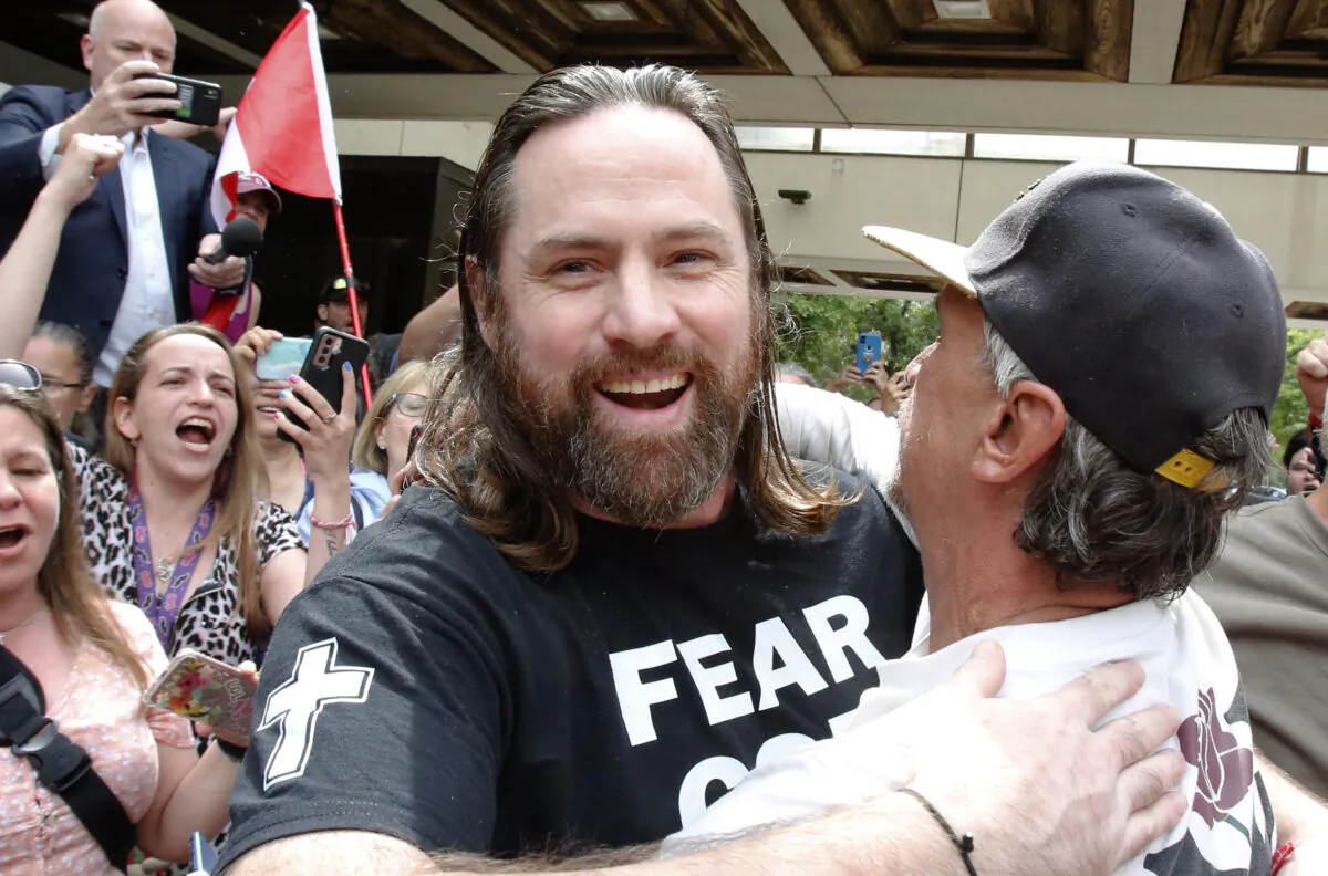 Tyson "Freedom George" Billings, a protester in the Freedom Convoy, leaves the Ottawa courthouse after being released on June 15, 2022. (Patrick Doyle/The Canadian Press)