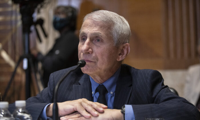 Dr. Anthony Fauci, director of the National Institute of Allergy and Infectious Diseases testifies during a Senate Appropriations Subcommittee on Labor, Health and Human Services, Education, and Related Agencies hearing on Capitol Hill in Washington on May 17, 2022. (Anna Rose Layden/Pool via Getty Images)