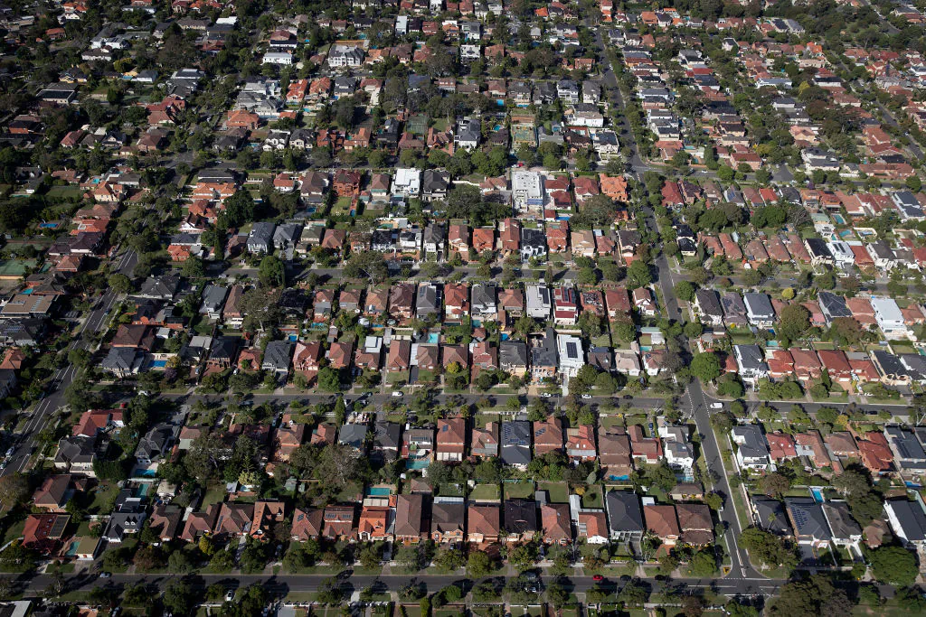 An aerial view of suburban houses in Sydney, Australia, on April 22, 2020. (Ryan Pierse/Getty Images)