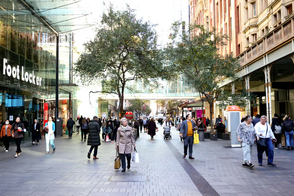 Shoppers walk around Pitt Street Mall in Sydney, Australia, on June 7, 2022. (Brendon Thorne/Getty Images)