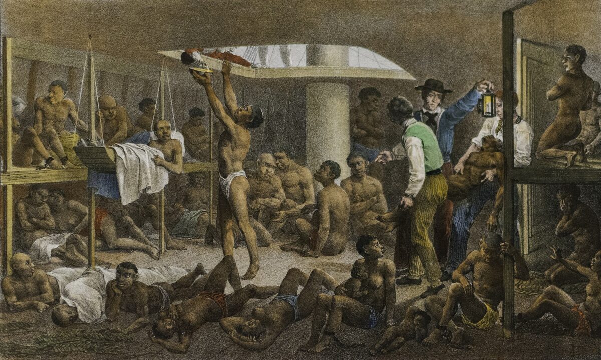 A painting, circa1830, by the German artist Johann Moritz Rugendas, depicts a scene below deck of a slave ship headed to Brazil. (Public Domain)