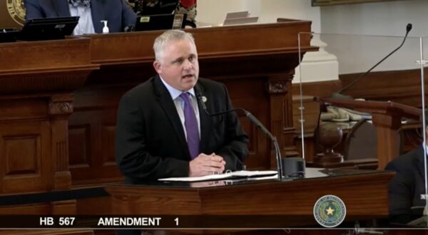 Screenshot from video on social media page of State Representative Bryan Slaton (R-Texas) where he presents Amendment 1 to House Bill 567 on April 1, 2021, which would ensure that Child Protective Services cannot remove a child from a parent due to the parent not supporting genital mutilation surgery.