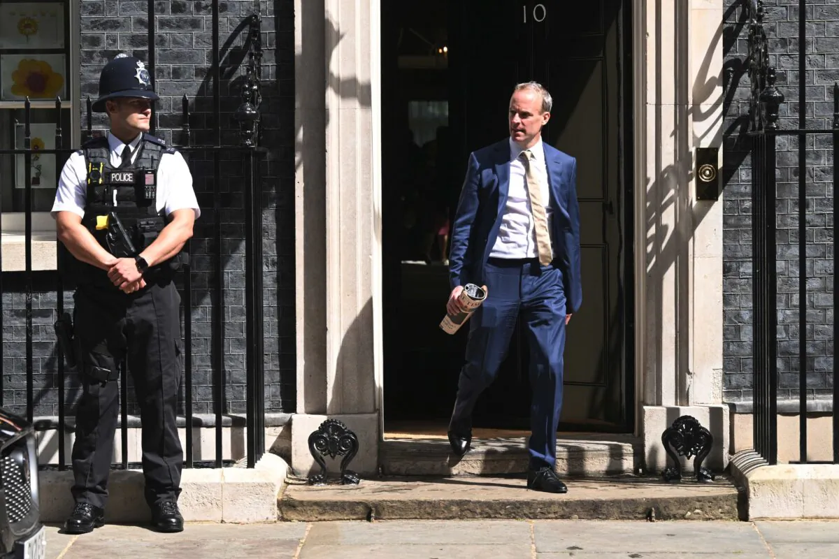 Deputy Prime Minister Dominic Raab leaves following the weekly government Cabinet meeting at Downing Street in London on May 24, 2022. (Leon Neal/Getty Images)
