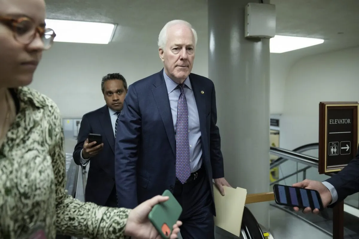 Sen. John Cornyn (R-Texas) speaks with reporters in Washington on June 14, 2022. (Drew Angerer/Getty Images)