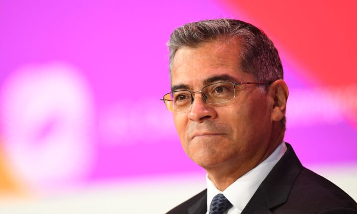 US Health and Human Services Secretary Xavier Becerra speaks at the IV CEO Summit of the Americas on the sidelines of the IX Summit of the Americas in Los Angeles, Calif., on June 8, 2022. (Patrick Fallon/AFP via Getty Images)