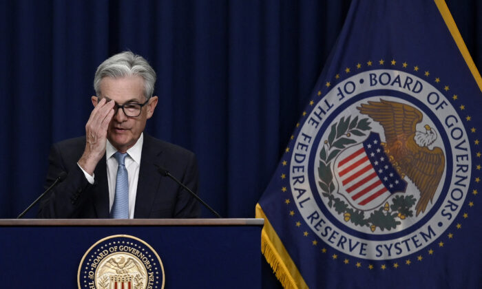 U.S. Federal Reserve Chair Jerome Powell speaks during a news conference on interest rates, the economy, and monetary policy actions, at the Federal Reserve building in Washington, D.C., on June 15, 2022. (Olivier Douliery/AFP via Getty Images)