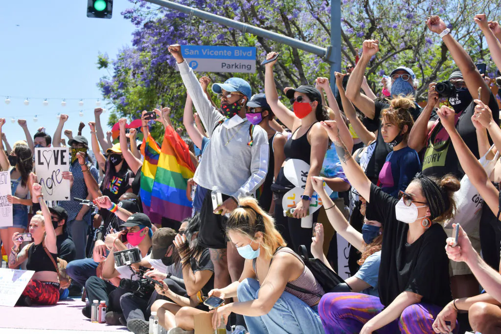 Protesters raise their fists in solidarity at the All Black Lives Matter Solidarity March in Los Angeles, Calif., on June 14, 2020. (Rodin Eckenroth/Getty Images)