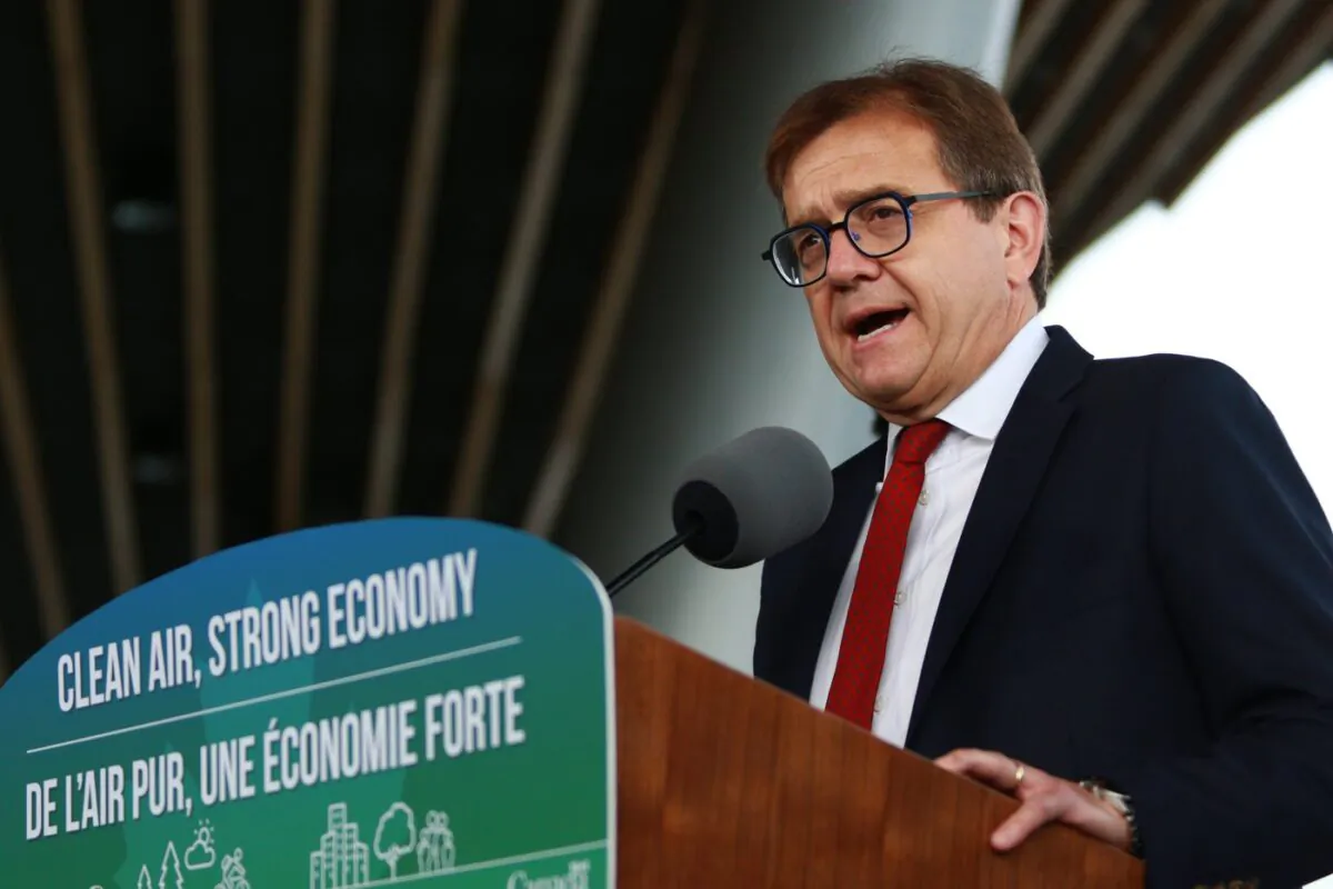Minister of Natural Resources Jonathan Wilkinson speaks during a press conference outside the GLOBE Forum at the Convention Centre in Vancouver, B.C., on March 29, 2022. (The Canadian Press/Chad Hipolito)