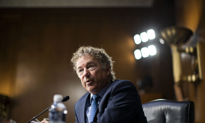 Sen. Rand Paul (R-Ky.) speaks during a hearing in Washington, on April 26, 2022. (Al Drago/AFP via Getty Images)