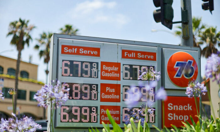 Gas prices exceeding $6 per gallon are advertised at a 76 Station in Santa Monica, Calif., on May 26, 2022. (Lucy Nicholson/Reuters)