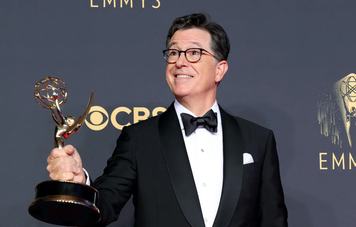 Stephen Colbert poses in the press room during the 73rd Primetime Emmy Awards in Los Angeles, Calif., on Sept. 19, 2021. (Rich Fury/Getty Images)