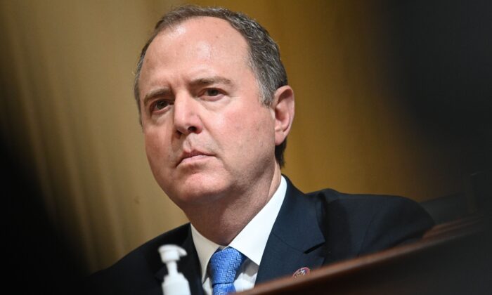 Rep. Adam Schiff (D-Calif.) looks on during a hearing of the U.S. House Select Committee on the Jan. 6 Capitol breach on Capitol Hill in Washington on June 16, 2022. (Mandel Ngan/AFP via Getty Images)