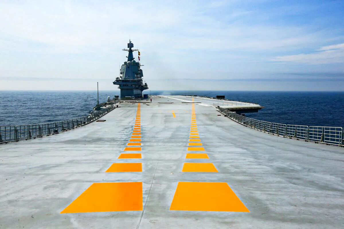 This undated photo released on May 18, 2018 shows China's first domestically manufactured aircraft carrier, known as "Type 001A", during its first sea trial at sea. - China's first domestically manufactured aircraft carrier started sea trials on May 13, 2018 and returned to port in Dalian on May 18. (-/AFP via Getty Images)
