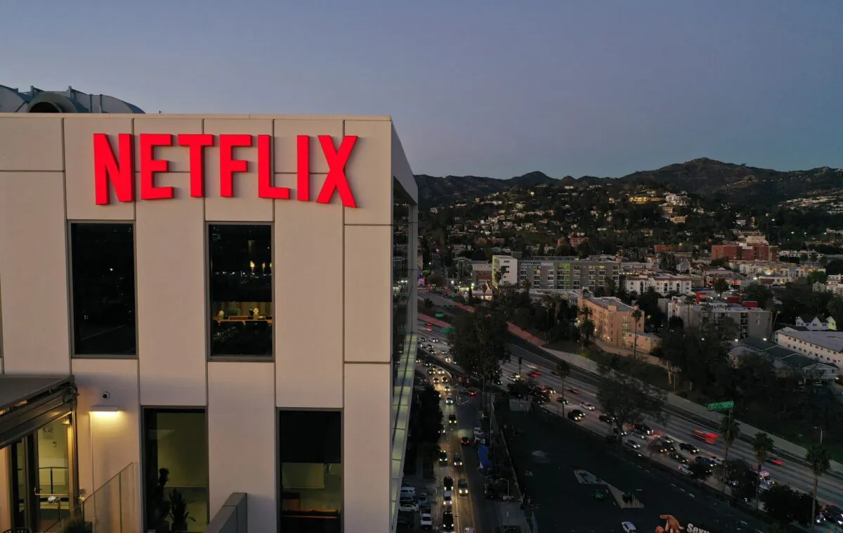 The Netflix logo on top of their office building in Hollywood, Calif., on Jan. 20, 2022. (Robyn Beck/AFP via Getty Images)