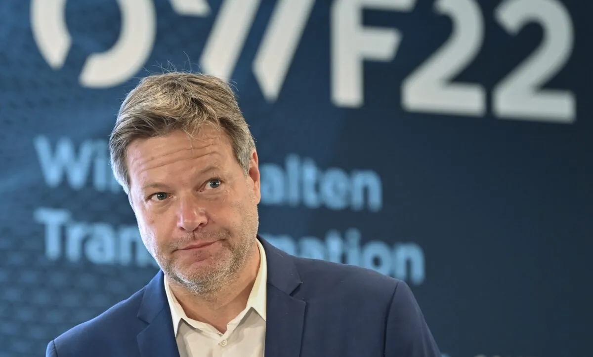 Robert Habeck, federal minister for economic affairs and climate protection, takes part in the East German Economic Forum (OWF) in Bad Saarow, Germany, on June 13, 2022. (Patrick Pleul/dpa via AP)