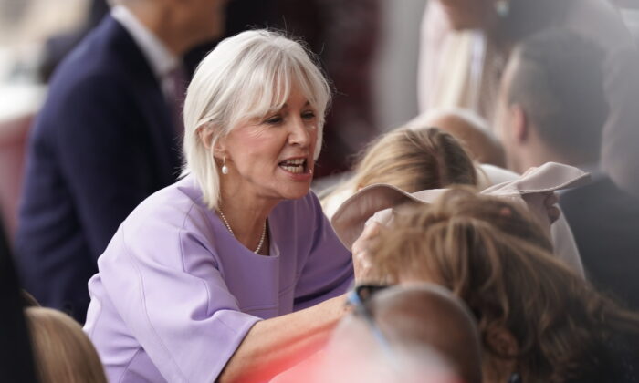 Culture Secretary Nadine Dorries during the Platinum Jubilee Pageant in front of Buckingham Palace, London, on June 5, 2022. (Aaron Chown/PA Media)