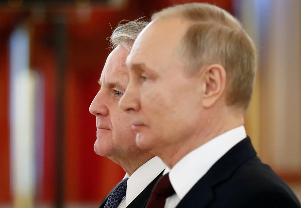 Russian President Vladimir Putin and the new U.S. Ambassador to Russia John Sullivan attend a ceremony for newly appointed foreign ambassadors to Russia, at the Kremlin in Moscow, Russia, on Feb. 5, 2020. (Alexander Zemlianichenko/Pool via Reuters)