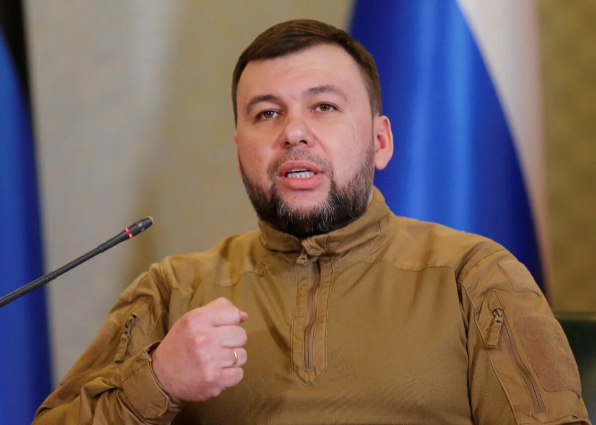The Russian head of Donetsk People's Republic Denis Pushilin speaks during a news conference in Donetsk, Ukraine, on Feb. 23, 2022. (Alexander Ermochenko/Reuters)
