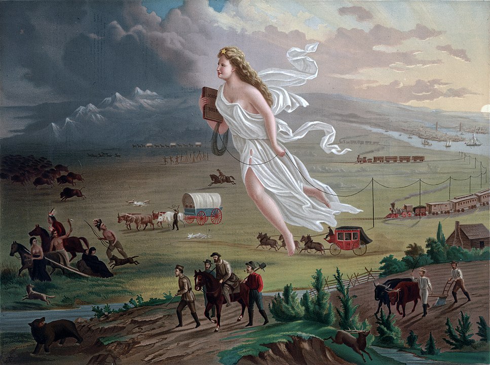 “American Progress” by John Gast, 1872. This painting is an allegorical representation of America’s westward expansion. (Public Domain)