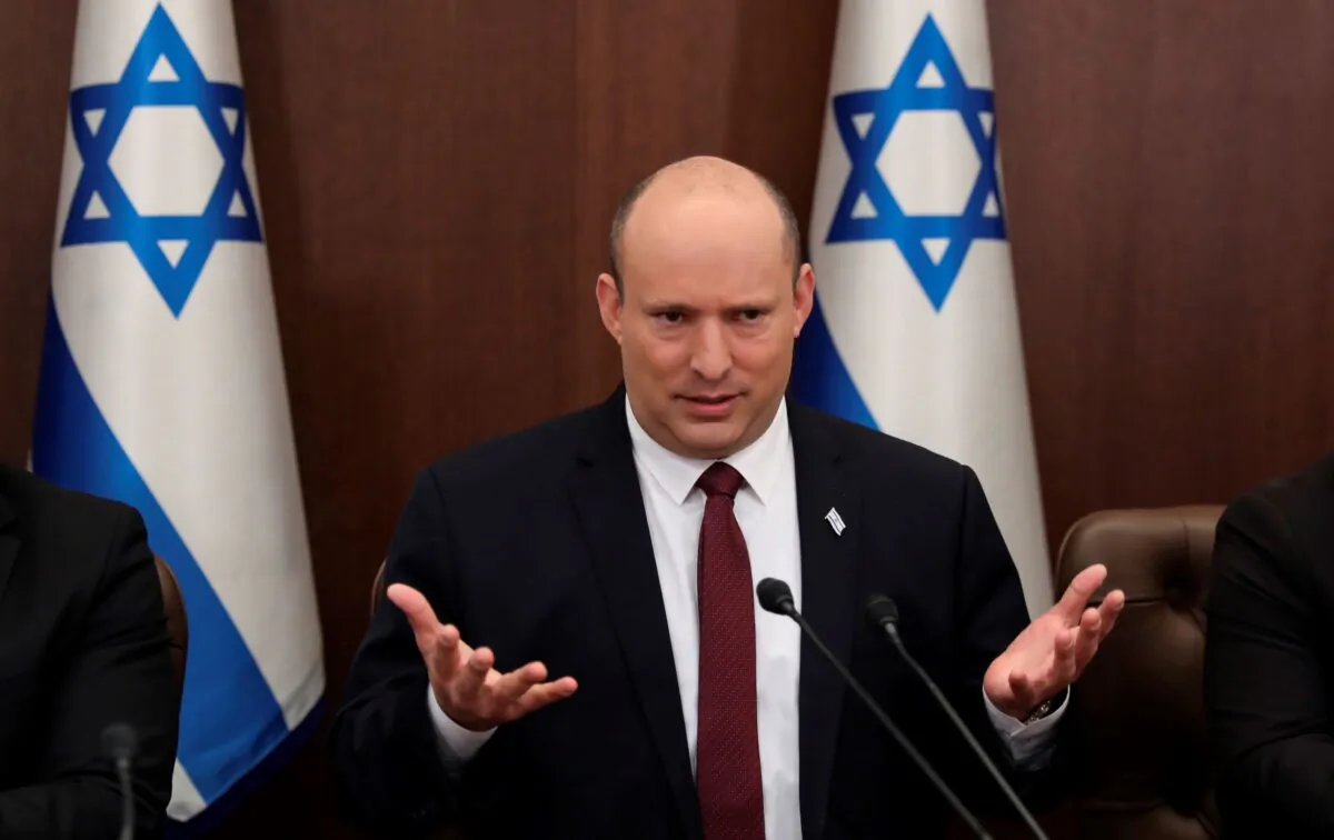 Israeli Prime Minister Naftali Bennett attends a cabinet meeting at the Prime Minister's office in Jerusalem on June 19, 2022. (Abir Sultan/Pool Photo via AP)