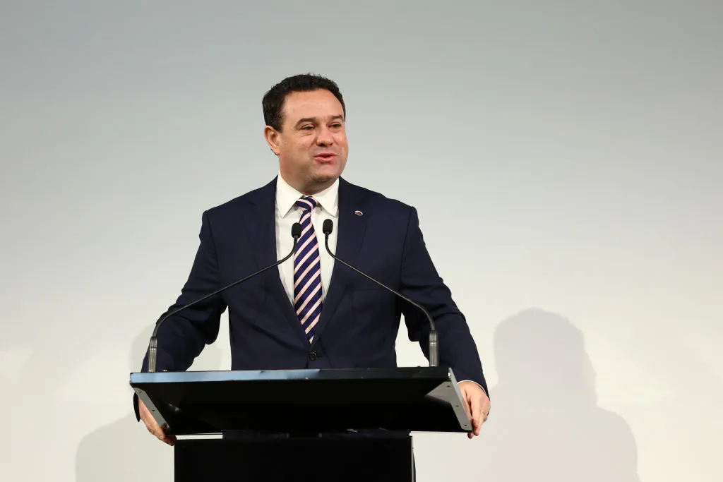 Stuart Ayres, former NSW Minister for Investment and Trade, speaks during the Welcome to Country ahead of Australian Fashion Week 2022 at Carriageworks in Sydney, Australia on May 9, 2022. (Mark Metcalfe/Getty Images)