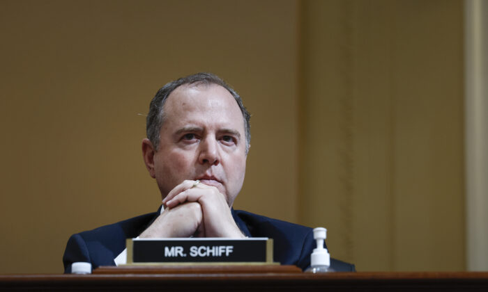 U.S. Rep. Adam Schiff (D-Calif.) listens during the third hearing by the Select Committee to Investigate the January 6th Attack on the U.S. Capitol in the Cannon House Office Building in Washington on June 16, 2022. (Anna Moneymaker/Getty Images)