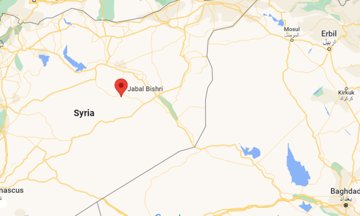 A map shows the location of the Jabal al-Bishri region of the Raqqa Province, Syria, on June 20, 2022. (Google Maps) 