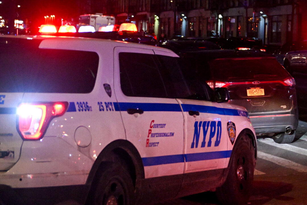 An NYPD police car in the Harlem neighborhood of New York, on Jan. 21, 2022. (Alexi Rosenfeld/Getty Images)