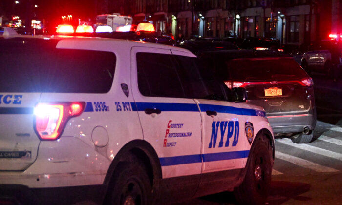 An NYPD police car in Harlem, New York, on Jan. 21, 2022. (Alexi Rosenfeld/Getty Images)