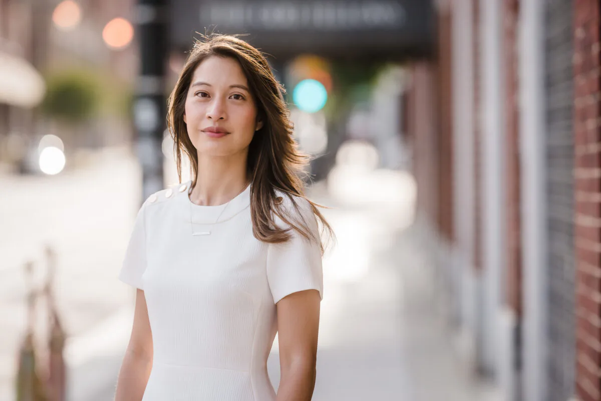 Rep. Bee Nguyen stands near a street in Atlanta in an undated photo by Kevin Lowery. (Courtesy of the Bee for Georgia campaign)