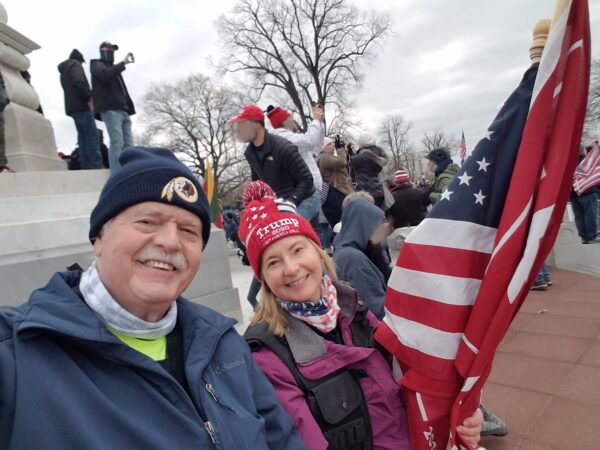 Sharon and Thomas Caldwell at the Peace Monument during the January 6, 2021 protest in Washington, D.C. 