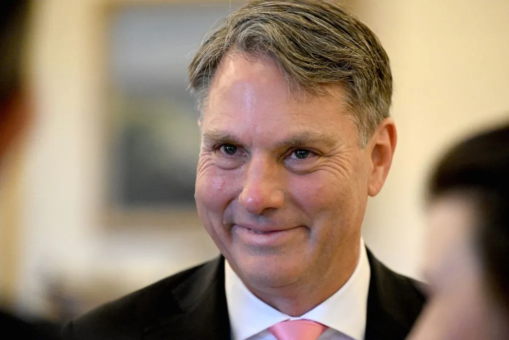 Australia's new deputy Prime Minister Richard Marles smiles during a swearing-in ceremony at Government House in Canberra on May 23, 2022. (Photo by Saeed Khan / AFP via Getty Images)