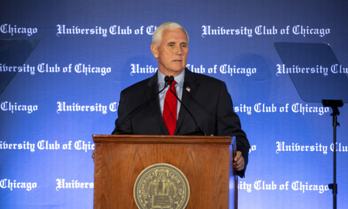 Former Vice President Mike Pence speaks to a crowd of supporters at the University Club of Chicago in Chicago, Illinois, on June 20, 2022. (Jim Vondruska/Getty Images)
