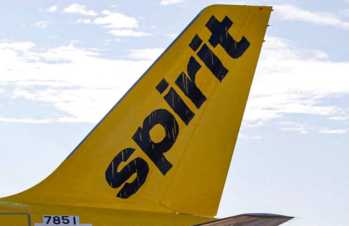 A logo of low cost carrier Spirit Airlines on an Airbus plane in Colomiers near Toulouse, France on Nov. 6, 2018. (Regis Duvignau/Reuters)