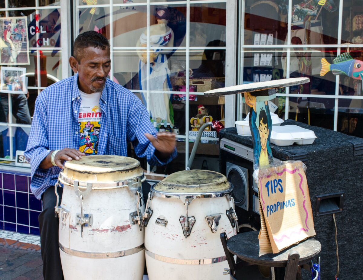 Miami, FL, USA. May 23rd, 2014: A man performing in Little Havana, Miami. (msubhadeep/Shutterstock)