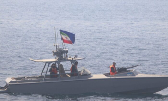Islamic Revolutionary Guard Corps Navy are seen in close proximity to patrol coastal ship USS Sirocco in the Strait of Hormuz on June 20, 2022. (US Navy photo)