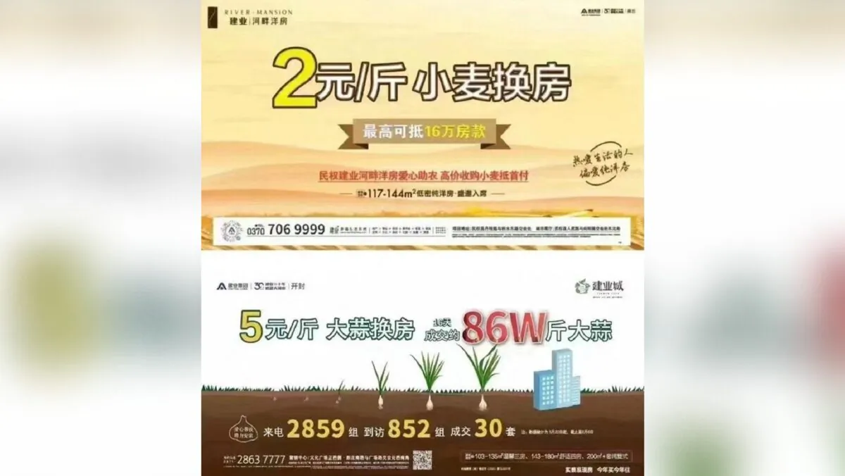 Screenshot of an advertisement from Central China Real Estate in 2022 offering to let buyers use garlic crops to make their downpayment on a property. (Reuters)