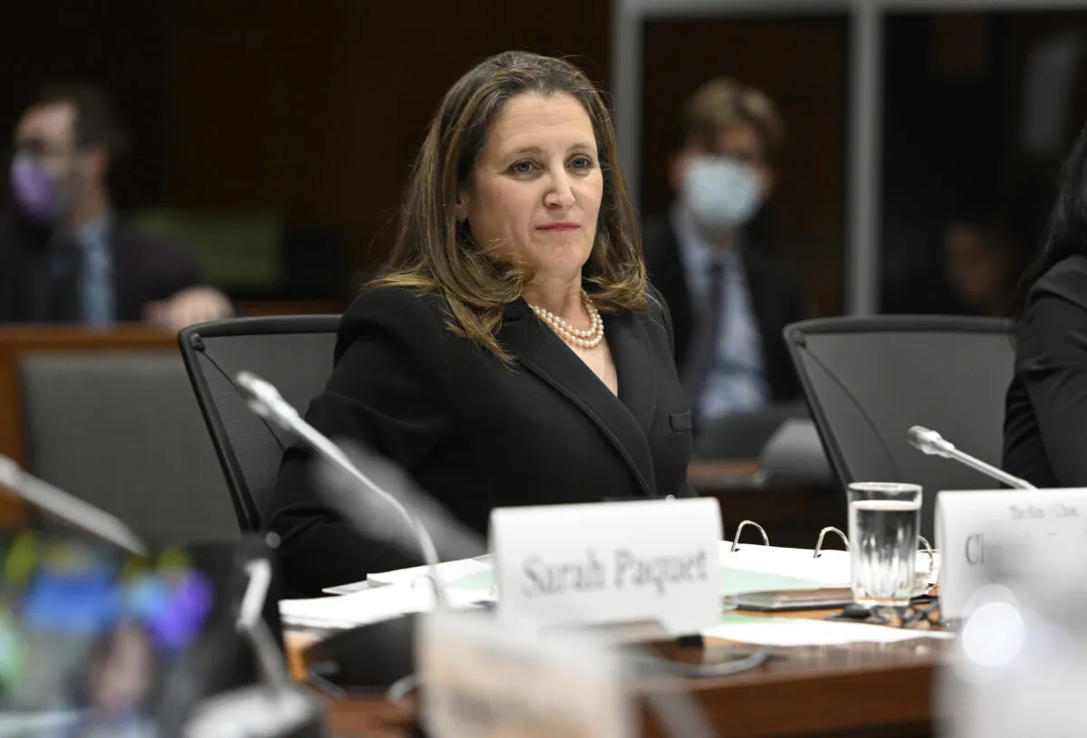 Deputy Prime Minister and Minister of Finance Chrystia Freeland takes part in the Special Joint Committee on the Declaration of Emergency surrounding the government's use of the Emergencies Act in February, in Ottawa on June 14, 2022. (The Canadian Press/Justin Tang)