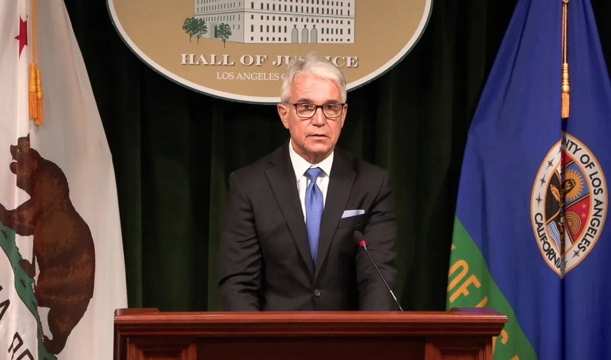 Los Angeles District Attorney George Gascon speaks at a press conference in Los Angeles on June 21, 2022. (NTD Television)
